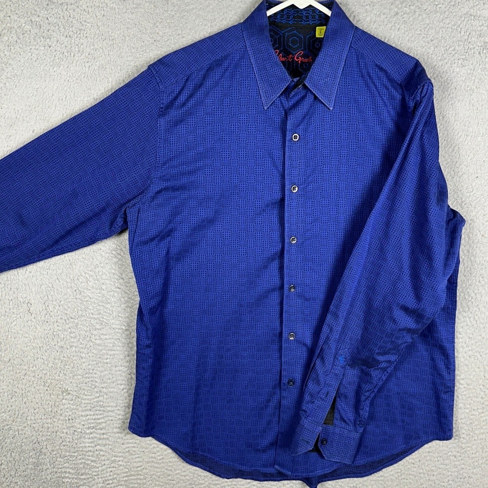 Robert Graham Shirt Mens Large Blue Classic Fit Button Up Geometric Long Sleeve